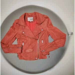 IRO Ashville Lamb Leather Moto Jacket in Powder Pink Size 0